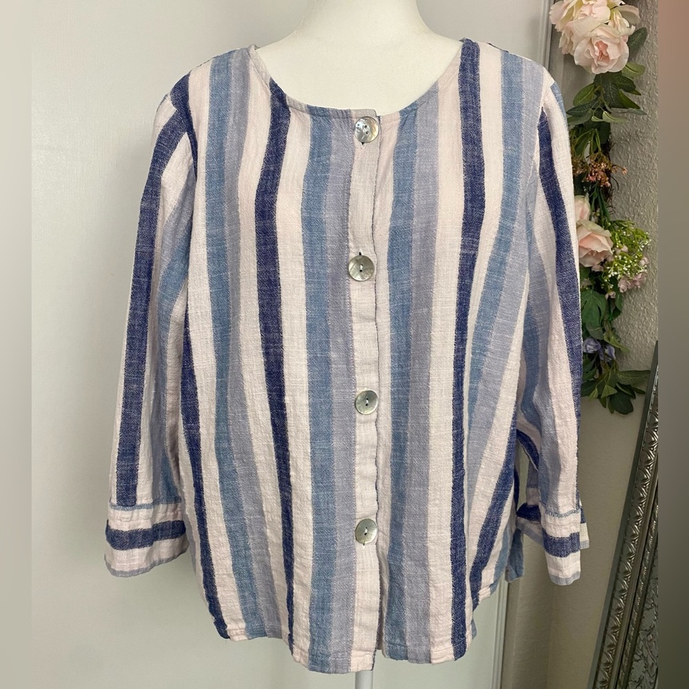 Habitat Linen Cotton Blend Striped Button Shirt Size XL